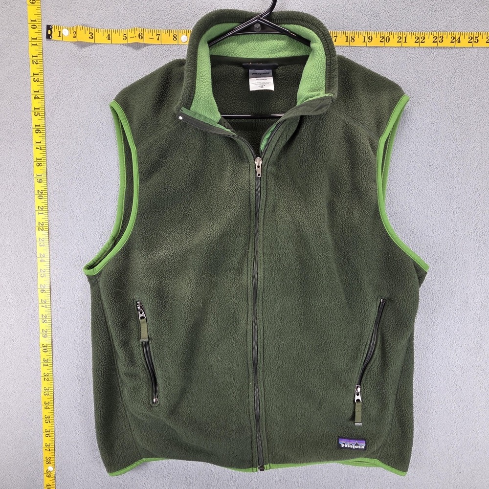 Patagonia Synchilla Vest Mens Medium Green Fleece Full Zip Lined Outdoor Hiking